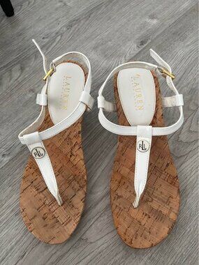 LAUREN RALPH LAUREN Women'S White Wedge Sandals SZ 8